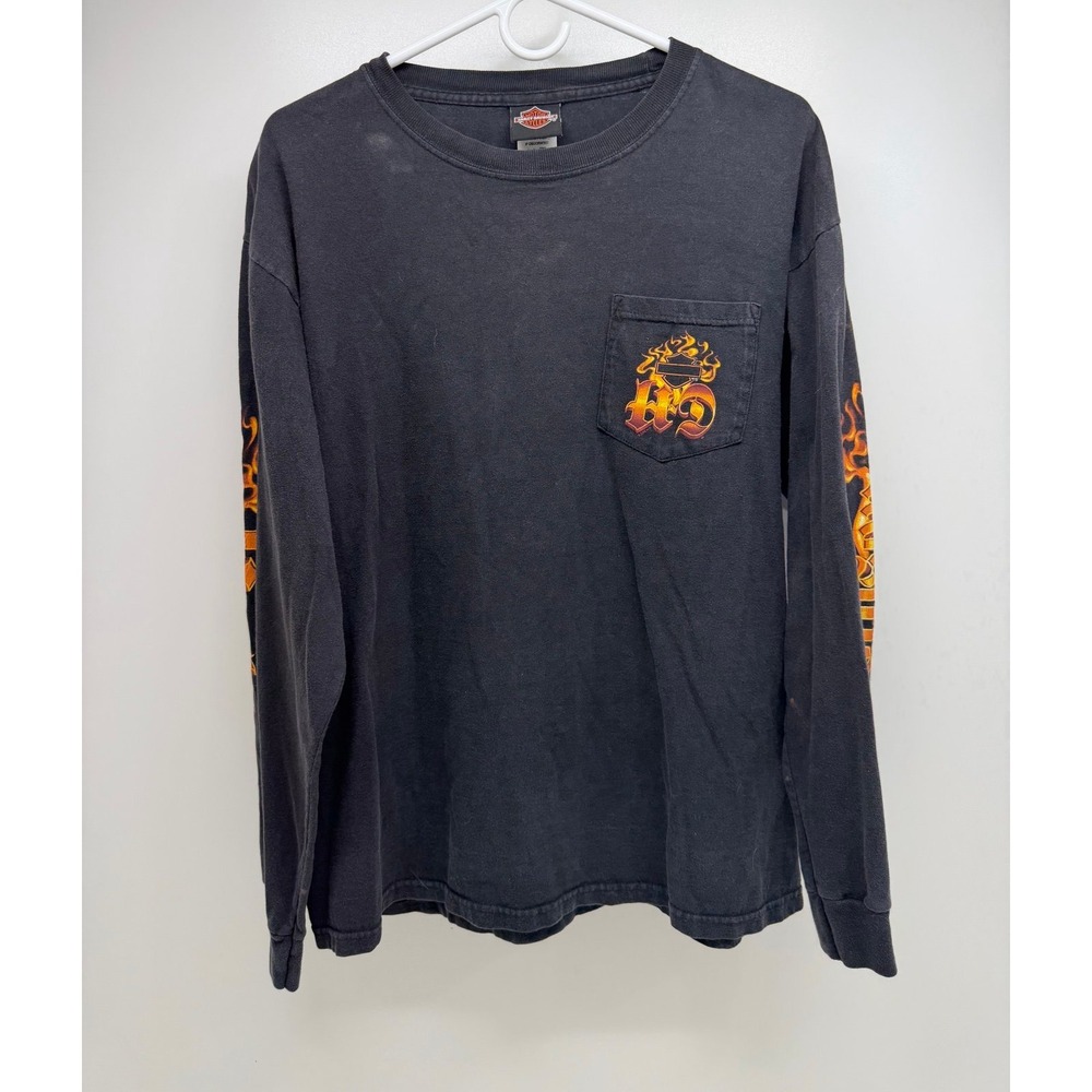 Harley Davidson Men's Long Sleeve Graphic Shirt Size L Pocatello, Idaho Flames